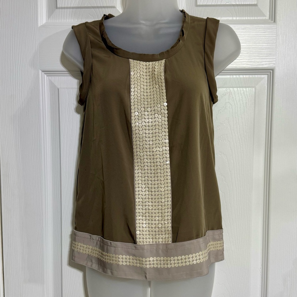 Ann Taylor Green Embellished Sleeveless Tank